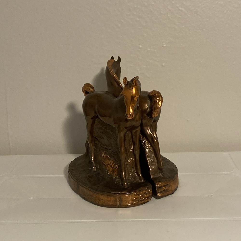 Set Dodge Gladys Brown Edwards Horse Colt Bookends Bronze w/ Copper 1940's Vtg